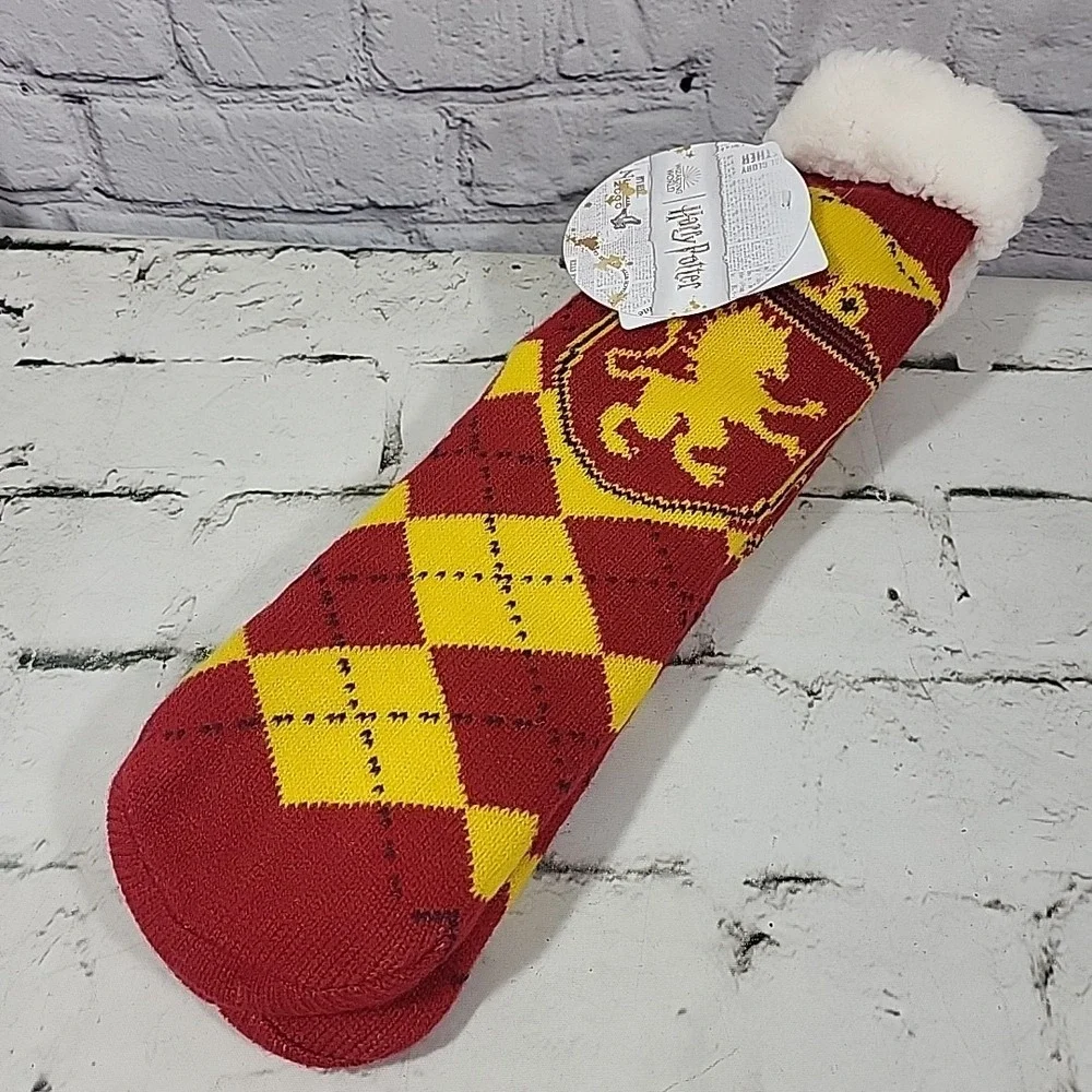 Harry Potter Gryffindor Sherpa Lined Non-Slip Slipper Socks - One Size Fits Most